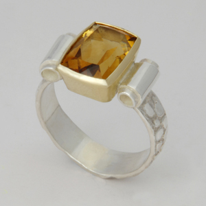 Scroll Ring with silver shank and a Citrine set in 18K gold